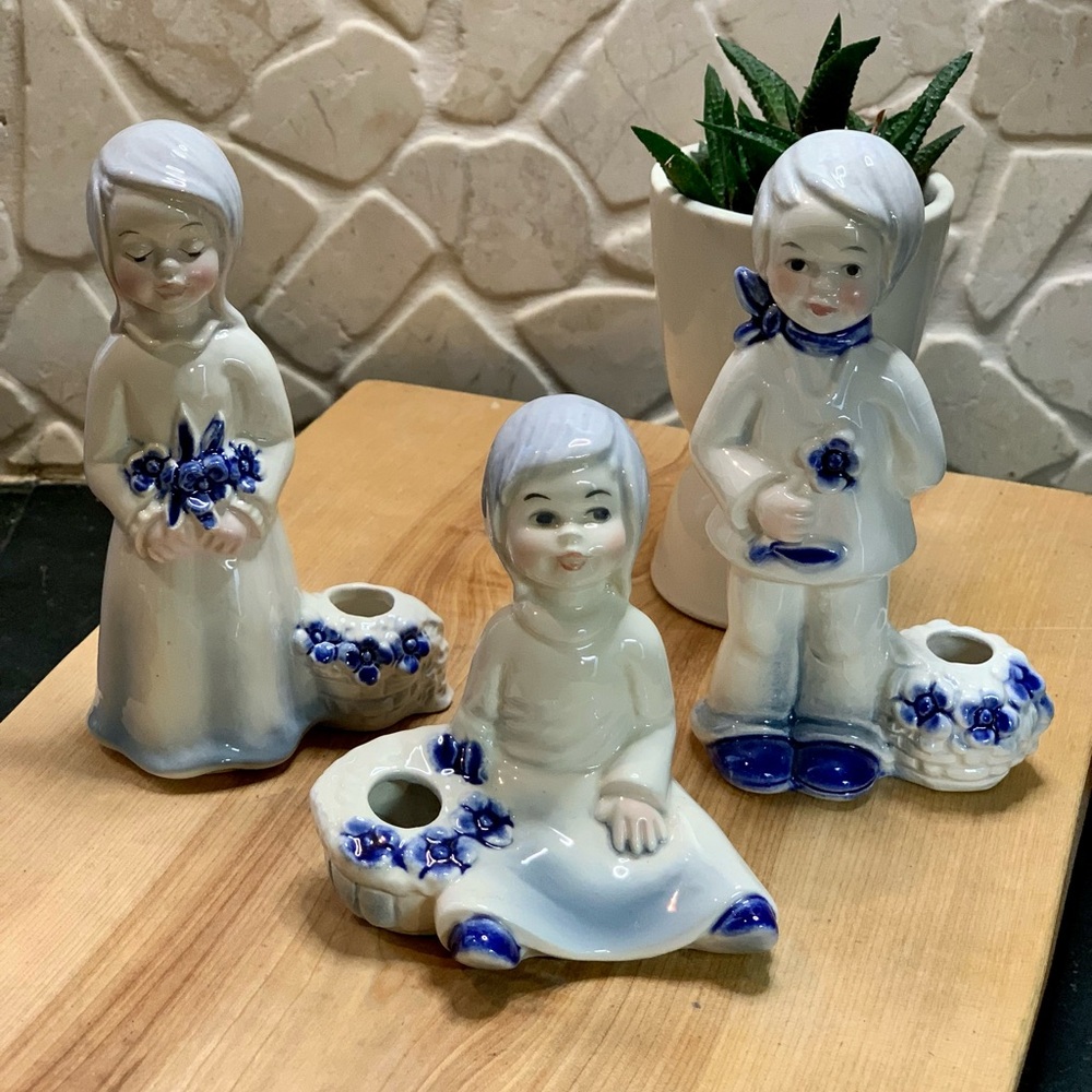 GOEBEL | Set Of 3 | Vintage Blue and White Children Figurines/Candle Holders